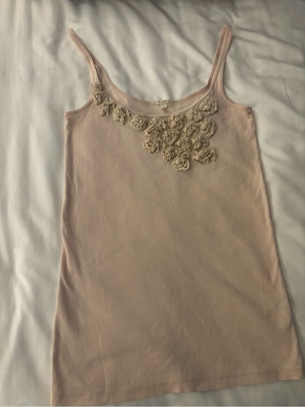 J. Crew Light Pink Camisole T shirt with Cream Floral Rosettes